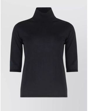 Max Mara Fine-Knit Turtleneck Sweater With 3/4 Sleeves - Blue