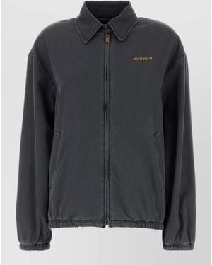 Miu Miu Cotton Bomber Jacket Elasticated Cuffs Hem Pockets - Black