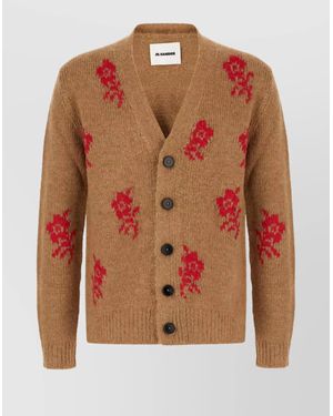 Jil Sander Floral Pattern Alpaca Blend Cardigan - Orange