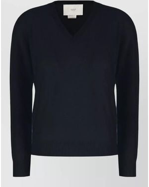 Vanisé Cashmere V Neck Jumper Long Sleeves - Blue
