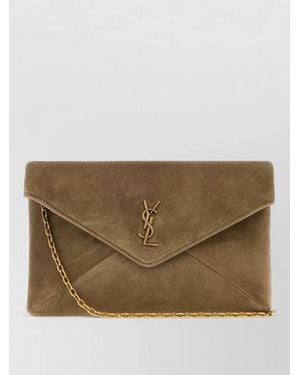 Saint Laurent Cassandre Small Leather Clutch Bag - Natural
