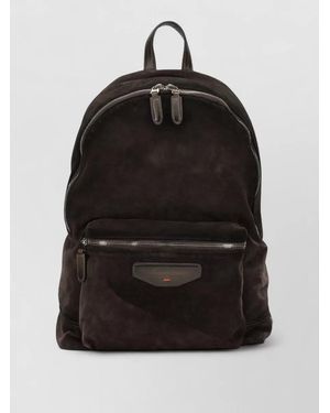 Santoni Suede Backpack Adjustable Straps Top Handle - Black