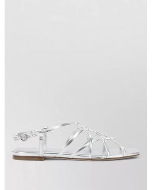 Aeyde Anisa Metallic Flat Sandals Open Toe - White