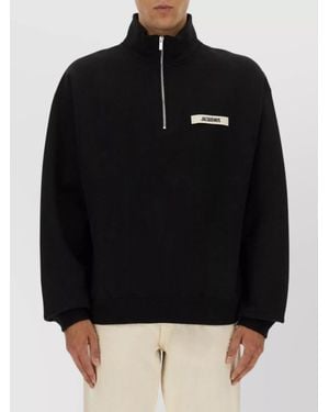 Jacquemus Cotton Logo Quarter-Zip Jumper - Black