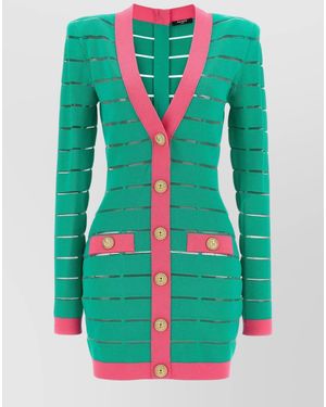 Balmain Two-Tone Knit Dress — Emerald - Green