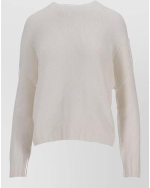 LA ROSE Crew Neck Knitwear Long Sleeves Ribbed Trim - White