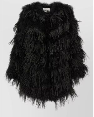 Yves Salomon Feather Quilted Caban Coat - Black