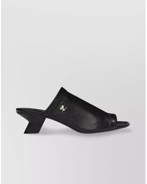Courreges Leather Peep Toe Mules - Black