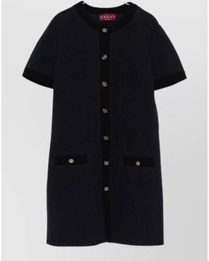 Gucci Wool Tweed Short-Sleeve Mini Dress - Black