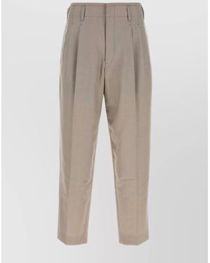Lemaire Tailored Cropped Pants Featuring Pleats - Natural