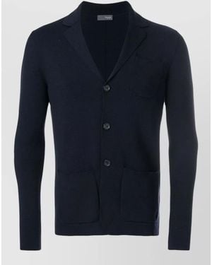 Drumohr Knit Jacket Long Sleeves Front Pockets Lapels - Blue