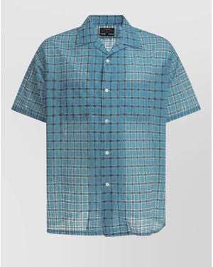 Beams Plus Open Collar Nylon Plaid Casual Shirt - Blue