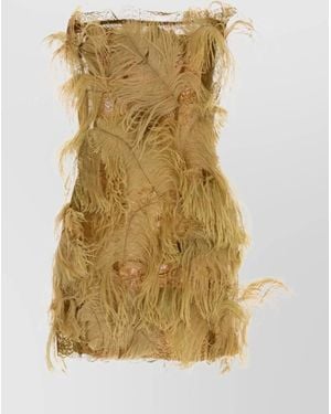 The Attico Lace And Mesh Strapless Fringe Mini Dress - Metallic
