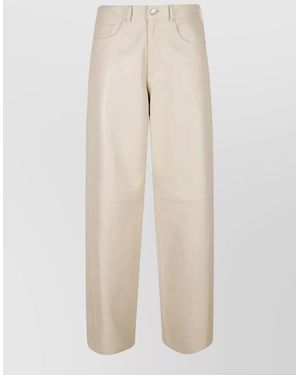 Haikure Bethany Leather Trousers Belt Loops Pockets - Natural