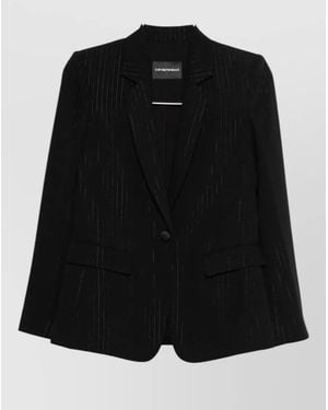 Emporio Armani Pinstripe Single Breasted Tailored Blazer Jacket - Black