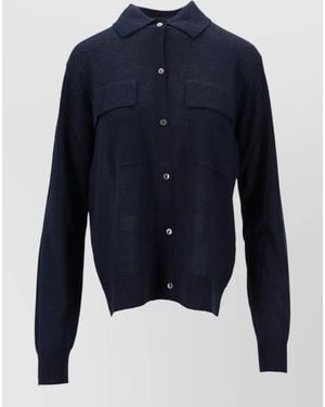 P.A.R.O.S.H. Knit Cardigan Long Sleeves Collared Neck Pockets - Blue