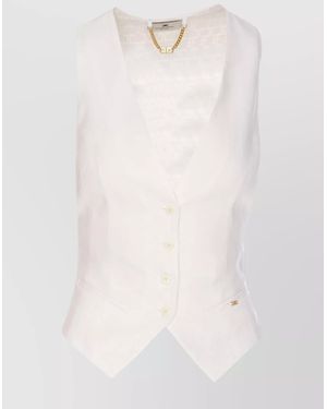 Elisabetta Franchi Sleeveless V-Neck Bow Detail Jacket - White