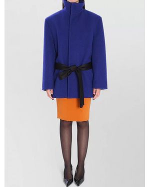 Saint Laurent Wool Belted Single-Breasted Coat - Blue
