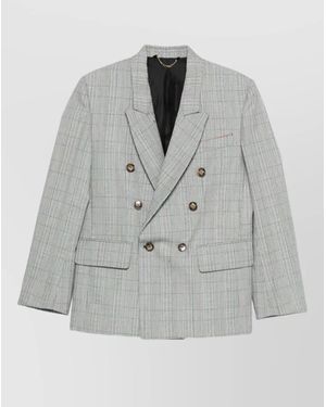 Victoria Beckham Checked Wool Double-Breasted Tailored Blazer - Grey