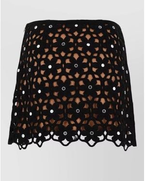 Michael Kors Crochet Skirt Floral Motif High Waist Mini - Black