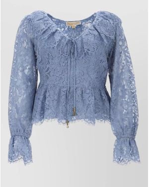 Michael Kors V Neck Lace Peplum Hem Top - Blue