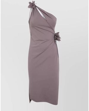 Coperni Asymmetric Floral-Print Midi Dress - Purple