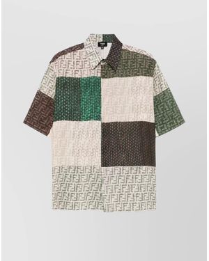 Fendi Embroidered Regular-Fit Linen Short-Sleeve Shirt - Multicolour