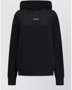 Dolce & Gabbana Cotton Logo-Patch Hooded Sweatshirt - Black