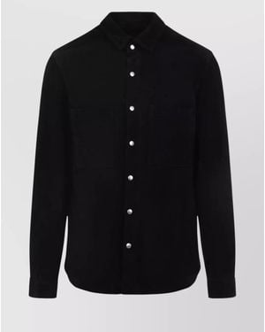 Rick Owens Leather Outershirt With Pockets And Collar - Black