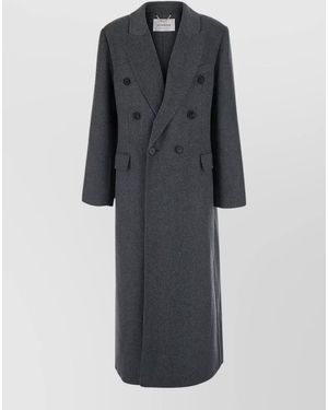 Victoria Beckham Long Coat Double Face Button Lapel Belt - Grey