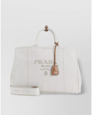 Prada Cotton Linen Extra Large Tote Bag - White
