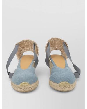 Castañer Espadrille Wedge Peep Toe Canvas Jute - Blue