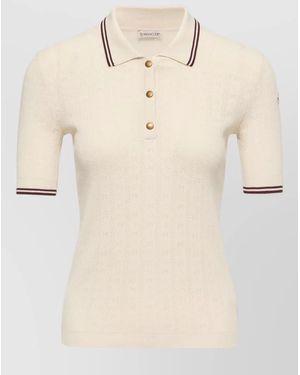 Moncler Rhombus Logo Pattern Cotton Polo Shirt - Natural