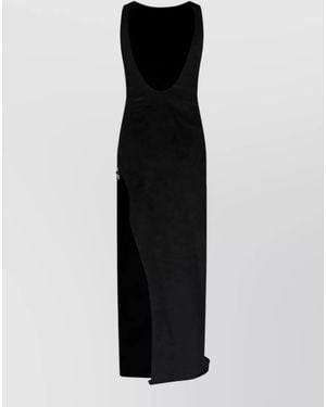 Dondup Velvet V Neck Evening Dress Side Slit - Black