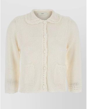 DUNST Linen Cotton Cardigan Collar Pockets Knit - White