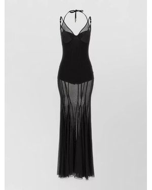 Elisabetta Franchi Sheer Tulle Long Dress - White