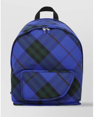 Burberry Checked Nylon Backpack - Blue