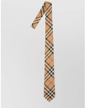 Burberry Slim Checkered Silk Tie Featuring Embroidery - White