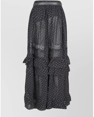 Self-Portrait Chiffon Lace Maxi Skirt Metallic Fil Coupe - Grey