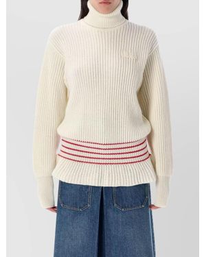Chloé Oversized Turtleneck Knit Ruffled Hem - Natural