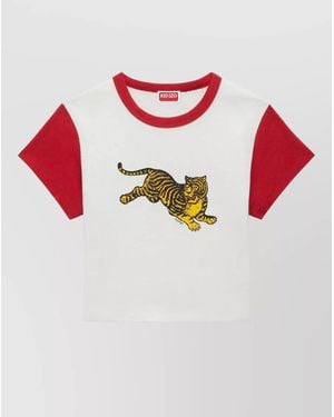 KENZO Tiger Cropped Top Contrast Sleeves - Pink