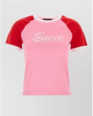 Gucci Jersey T Shirt Short Sleeves Crew Neck - Pink