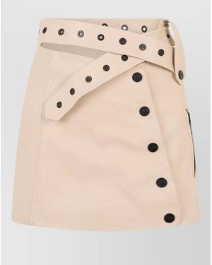 The Mannei High Waisted Leather Skirt Gathered Belt - Natural