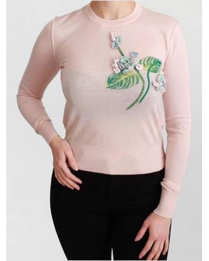 Dolce & Gabbana Floral Silk Cashmere Pullover Jumper - Pink