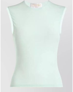 Genny Sleeveless Jersey Top Fitted Ribbed Crewneck - Green