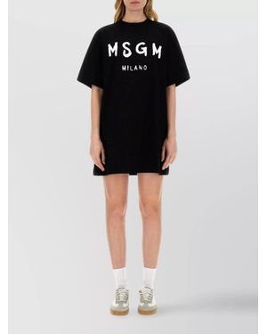 MSGM Cotton Logo Print Mini Dress - Black