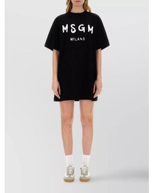 MSGM Cotton Logo Print Mini Dress - Black
