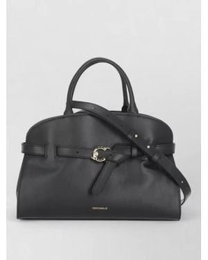 Coccinelle Structured Leather Tote Bag Shoulder Strap - Black