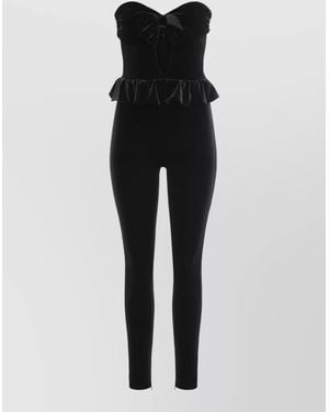 Alessandra Rich Velvet Peplum Strapless Jumpsuit - Black
