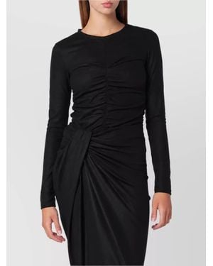 Isabel Marant Stretch Wool-Blend Gathered Long-Sleeve Top - Black